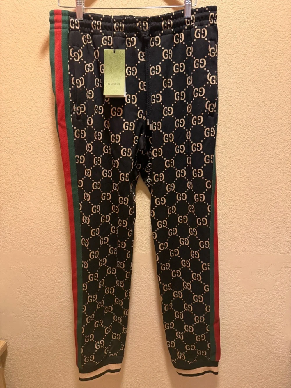 New Authentic Gucci GG Supreme Logo Sweatpants Black Size XXL Waist 36 - 42